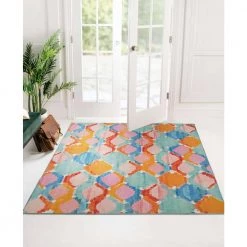 Panna Aqua and Orange 5 ft. W x 7 ft. L Washable Polyester Indoor/Outdoor Area Rug by Linon Home Decor -Linon Home Decor Sales aqua orange linon home decor outdoor rugs thdr04025 31 1000