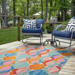 Panna Aqua and Orange 5 ft. W x 7 ft. L Washable Polyester Indoor/Outdoor Area Rug by Linon Home Decor -Linon Home Decor Sales aqua orange linon home decor outdoor rugs thdr04025 44 1000