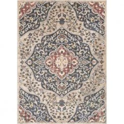 Miro Nantes Beige Blue 9 ft. 3 in. x 12 ft. 2 in. Vintage Bohemian Persian Oriental Medallion Area Rug by Well Woven