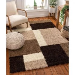 Madison Shag Cubes Beige/Brown 5 ft. x 7 ft. Contemporary Geometric Area Rug by Well Woven -Linon Home Decor Sales beige brown well woven area rugs 70025 c3 1000