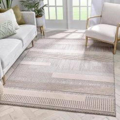 Harlow Briar Beige 7 ft. 10 in. x 9 ft. 10 in. Tribal Geometric Abstract Looped Pile Area Rug by Well Woven -Linon Home Decor Sales beige well woven area rugs har 12 7 c3 1000