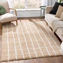Juni Latham Scandinavian Geometric Beige 5 ft. 3 in. x 7 ft. 3 in. Nordic Thick Area Rug by Well Woven -Linon Home Decor Sales beige well woven area rugs ju 62 5 c3 1000