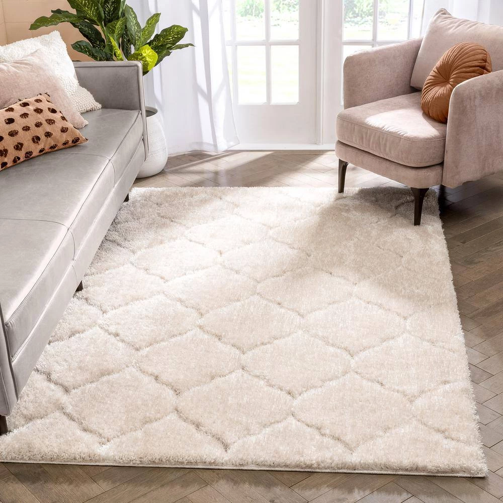 Logan Sandy Lattice Trellis Shag Beige 5 ft. x 7 ft. 3 in. 3D Textured Area Rug by Well Woven 5 Logan Sandy Lattice Trellis Shag Beige 5 ft. x 7 ft. 3 in. 3D Textured Area Rug by Well Woven - Image 3