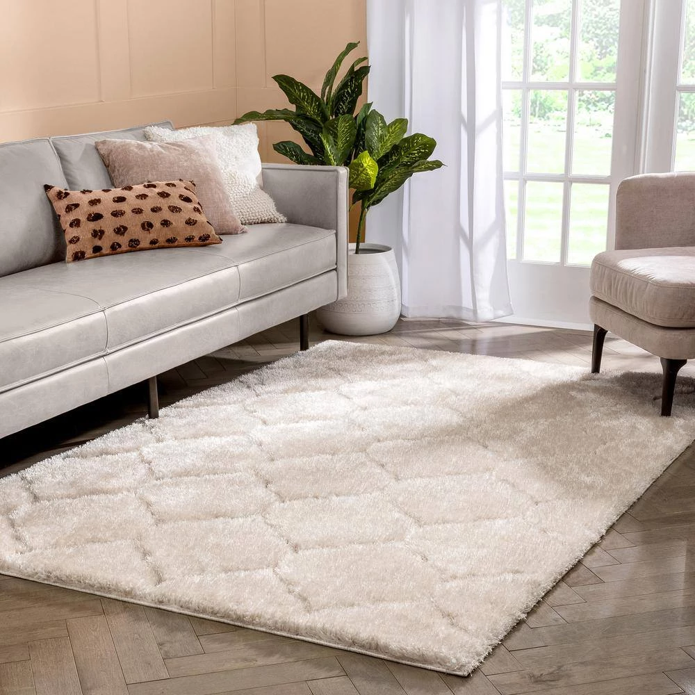 Logan Sandy Lattice Trellis Shag Beige 5 ft. x 7 ft. 3 in. 3D Textured Area Rug by Well Woven 4 Logan Sandy Lattice Trellis Shag Beige 5 ft. x 7 ft. 3 in. 3D Textured Area Rug by Well Woven - Image 2