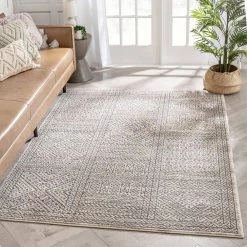 Malaga Lyre Tribal Mosaic Tile-Work Beige 7 ft. 10 in. x 10 ft. 6 in. Distressed High-Low Area Rug by Well Woven -Linon Home Decor Sales beige well woven area rugs mg 192 7 c3 1000