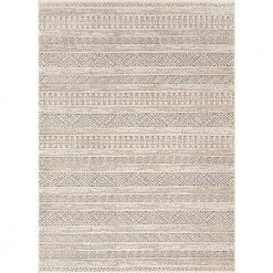 Malaga Fresco Tribal Geometric Beige 5 ft. 3 in. x 7 ft. 3 in. Distressed High-Low Area Rug by Well Woven