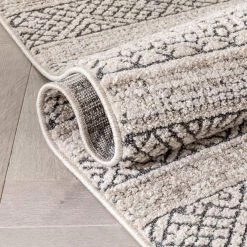 Malaga Fresco Tribal Geometric Beige 5 ft. 3 in. x 7 ft. 3 in. Distressed High-Low Area Rug by Well Woven -Linon Home Decor Sales beige well woven area rugs mg 202 5 76 1000