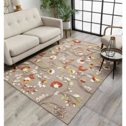 Dorado Neveh Modern Floral Beige Hight-Low Indoor/Outdoor 7 ft. 10 in. x 9 ft. 10 in. Area Rug by Well Woven -Linon Home Decor Sales beige well woven outdoor rugs do 102 7 fa 1000