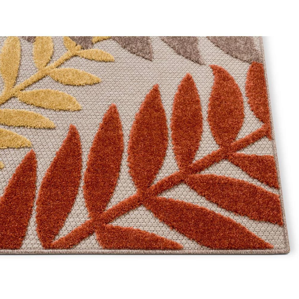 Dorado Mariah Modern Tropical Leaves Beige Hight-Low Indoor/Outdoor 7 ft. 10 in. x 9 ft. 10 in. Area Rug by Well Woven 6 Dorado Mariah Modern Tropical Leaves Beige Hight-Low Indoor/Outdoor 7 ft. 10 in. x 9 ft. 10 in. Area Rug by Well Woven - Image 4