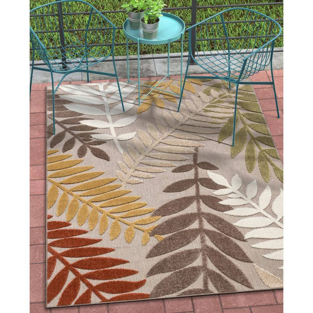 Dorado Mariah Modern Tropical Leaves Beige Hight-Low Indoor/Outdoor 7 ft. 10 in. x 9 ft. 10 in. Area Rug by Well Woven 5 Dorado Mariah Modern Tropical Leaves Beige Hight-Low Indoor/Outdoor 7 ft. 10 in. x 9 ft. 10 in. Area Rug by Well Woven - Image 3
