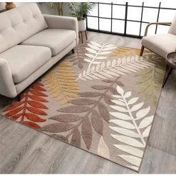 Dorado Mariah Modern Tropical Leaves Beige Hight-Low Indoor/Outdoor 7 ft. 10 in. x 9 ft. 10 in. Area Rug by Well Woven 16 Dorado Mariah Modern Tropical Leaves Beige Hight-Low Indoor/Outdoor 7 ft. 10 in. x 9 ft. 10 in. Area Rug by Well Woven -Linon Home Decor Sales beige well woven outdoor rugs do 122 7 fa 1000