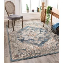 Tikal Ursula Black/Blue Vintage Bohemian Oriental Medallion 7 ft. 10 in. x 9 ft. 10 in. Distressed Area Rug by Well Woven -Linon Home Decor Sales black blue well woven area rugs tk 33 7 fa 1000