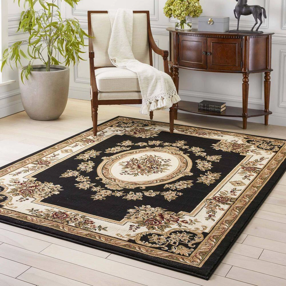 Timeless Le Petit Palais Black 5 ft. x 7 ft. Traditional Area Rug by Well Woven 4 Timeless Le Petit Palais Black 5 ft. x 7 ft. Traditional Area Rug by Well Woven - Image 2
