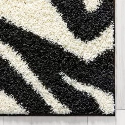 Madison Shag Safari Zebra Black 2 ft. x 7 ft. Contemporary Geometric Runner Rug by Well Woven -Linon Home Decor Sales black well woven area rugs 70332 4f 1000