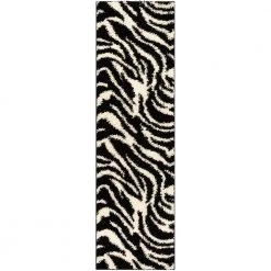 Madison Shag Safari Zebra Black 2 ft. x 7 ft. Contemporary Geometric Runner Rug by Well Woven
