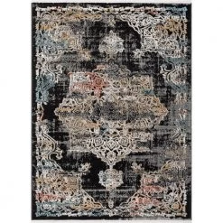 Indira Maura Black Bohemian Vintage Medallion Oriental 5 ft. 3 in. x 7 ft. 3 in. Textured Area Rug by Well Woven