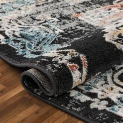 Indira Maura Black Bohemian Vintage Medallion Oriental 5 ft. 3 in. x 7 ft. 3 in. Textured Area Rug by Well Woven -Linon Home Decor Sales black well woven area rugs ind 33 5 76 1000