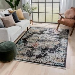 Indira Maura Black Bohemian Vintage Medallion Oriental 5 ft. 3 in. x 7 ft. 3 in. Textured Area Rug by Well Woven -Linon Home Decor Sales black well woven area rugs ind 33 5 c3 1000