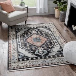 Indira Julita Black Vintage Bohemian Aztec Tribal 7 ft. 10 in. x 9 ft. 10 in. Textured Area Rug by Well Woven -Linon Home Decor Sales black well woven area rugs ind 43 7 c3 1000