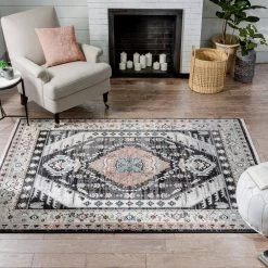 Indira Julita Black Vintage Bohemian Aztec Tribal 7 ft. 10 in. x 9 ft. 10 in. Textured Area Rug by Well Woven -Linon Home Decor Sales black well woven area rugs ind 43 7 fa 1000