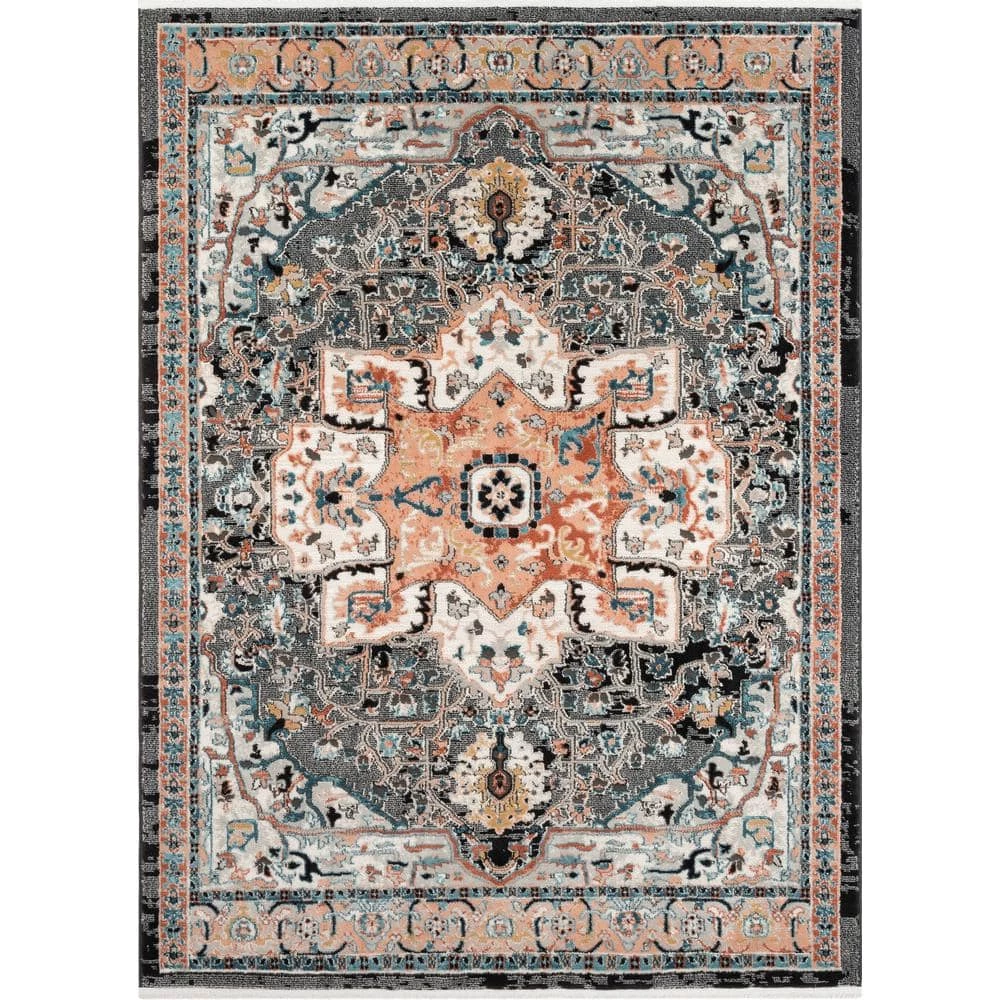 Indira Minos Black Vintage Bohemian Oriental Floral 5 ft. 3 in. x 7 ft. 3 in. Textured Area Rug by Well Woven 3 Indira Minos Black Vintage Bohemian Oriental Floral 5 ft. 3 in. x 7 ft. 3 in. Textured Area Rug by Well Woven