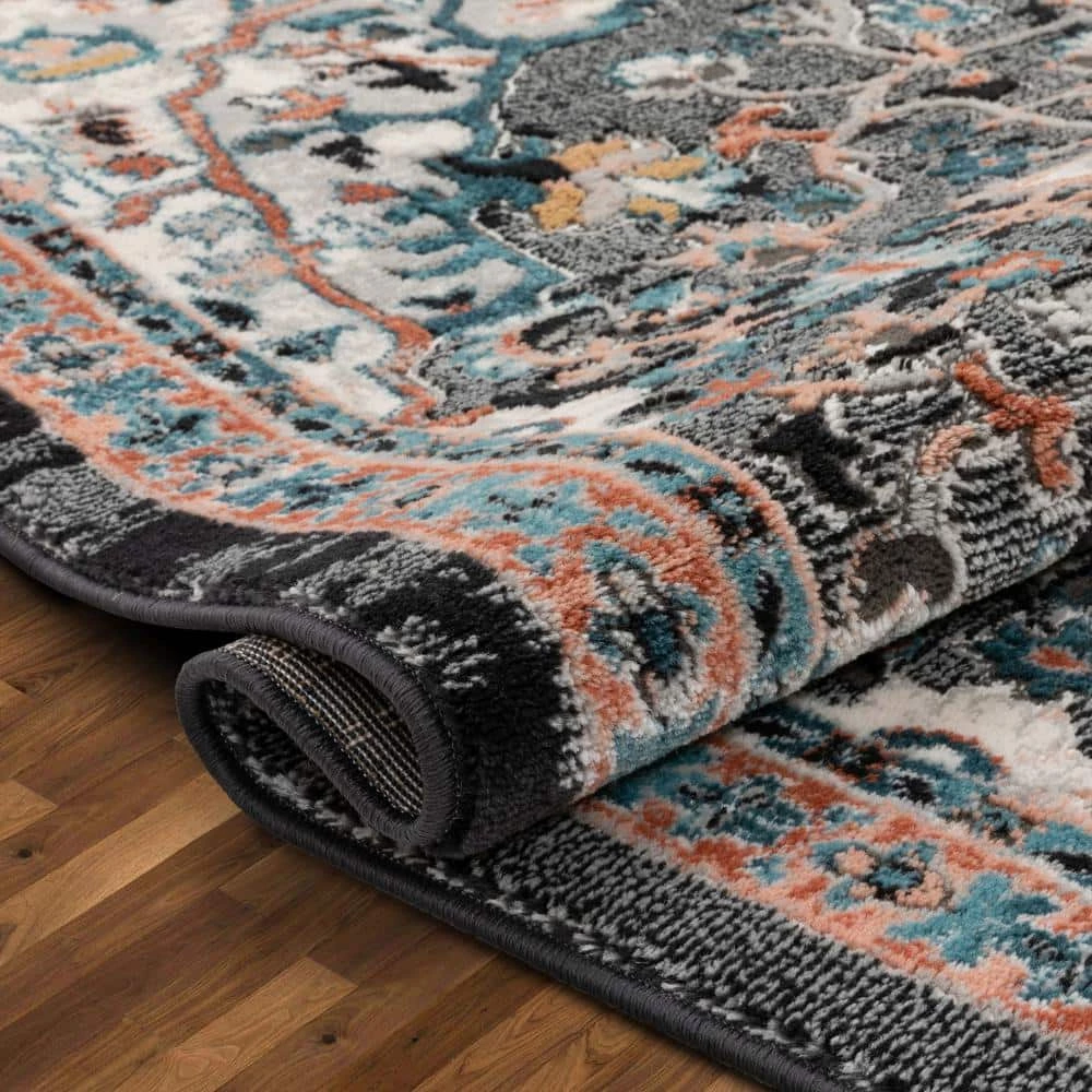 Indira Minos Black Vintage Bohemian Oriental Floral 5 ft. 3 in. x 7 ft. 3 in. Textured Area Rug by Well Woven 10 Indira Minos Black Vintage Bohemian Oriental Floral 5 ft. 3 in. x 7 ft. 3 in. Textured Area Rug by Well Woven - Image 8