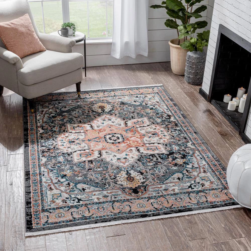 Indira Minos Black Vintage Bohemian Oriental Floral 5 ft. 3 in. x 7 ft. 3 in. Textured Area Rug by Well Woven 5 Indira Minos Black Vintage Bohemian Oriental Floral 5 ft. 3 in. x 7 ft. 3 in. Textured Area Rug by Well Woven - Image 3
