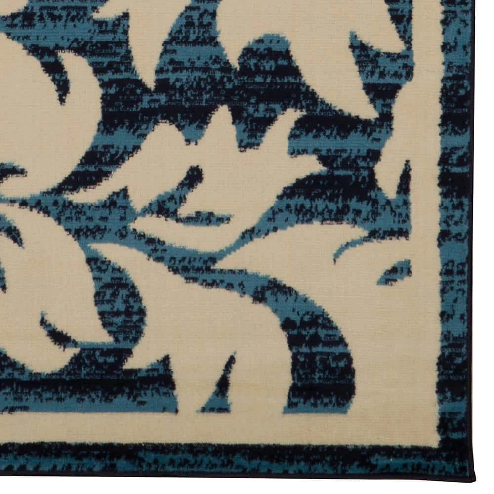 Kobe Damask Blue and Bone 4 ft. 4 in. x 7 ft. 3 in. Area Rug by Linon Home Decor 6 Kobe Damask Blue and Bone 4 ft. 4 in. x 7 ft. 3 in. Area Rug by Linon Home Decor - Image 4