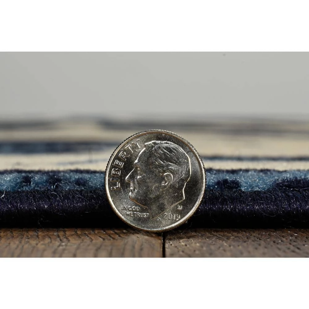 Kobe Damask Blue and Bone 4 ft. 4 in. x 7 ft. 3 in. Area Rug by Linon Home Decor 5 Kobe Damask Blue and Bone 4 ft. 4 in. x 7 ft. 3 in. Area Rug by Linon Home Decor - Image 3