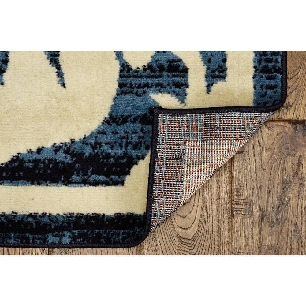 Kobe Damask Blue and Bone 4 ft. 4 in. x 7 ft. 3 in. Area Rug by Linon Home Decor 4 Kobe Damask Blue and Bone 4 ft. 4 in. x 7 ft. 3 in. Area Rug by Linon Home Decor - Image 2