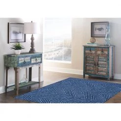 Washable Liam Blue/Ivory 5 ft. x 7 ft. Abstract Rectangle Area Rug by Linon Home Decor -Linon Home Decor Sales blue ivory linon home decor area rugs thd03407 31 1000