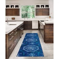 Washable Nautical Blue/Ivory 2 ft. x 8 ft. by Linon Home Decor -Linon Home Decor Sales blue ivory linon home decor area rugs thdr03918 31 1000