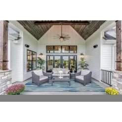 Pompas Blue and Ivory 7 ft. W x 9 ft. L Washable Polyester Indoor/Outdoor Area Rug by Linon Home Decor -Linon Home Decor Sales blue ivory linon home decor outdoor rugs thdr04058 31 1000