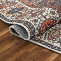 Lotus Ripon Blue Red Vintage Medallion Botanical Border 5 ft. 3 in. x 7 ft. 3 in. Machine Washable Area Rug by Well Woven -Linon Home Decor Sales blue red well woven area rugs lot 50 5 44 1000