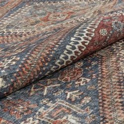 Lotus Ripon Blue Red Vintage Medallion Botanical Border 5 ft. 3 in. x 7 ft. 3 in. Machine Washable Area Rug by Well Woven -Linon Home Decor Sales blue red well woven area rugs lot 50 5 4f 1000