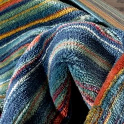 Tulsa2 Nampa Blue Red 7 ft. 10 in. x 9 ft. 10 in. Tribal Stripes Geometric Pattern Distressed Area Rug by Well Woven -Linon Home Decor Sales blue red well woven area rugs tu 214 7 4f 1000