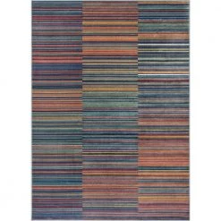 Tulsa2 Nampa Blue Red 7 ft. 10 in. x 9 ft. 10 in. Tribal Stripes Geometric Pattern Distressed Area Rug by Well Woven
