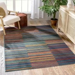 Tulsa2 Nampa Blue Red 7 ft. 10 in. x 9 ft. 10 in. Tribal Stripes Geometric Pattern Distressed Area Rug by Well Woven -Linon Home Decor Sales blue red well woven area rugs tu 214 7 c3 1000