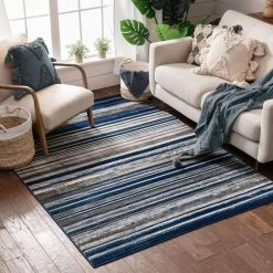 Amba Signature Stripes Blue 5 ft. x 7 ft. Modern Distressed Area Rug by Well Woven -Linon Home Decor Sales blue well woven area rugs am 74 5 4f 1000