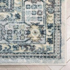 Farah Novalie Blue 7 ft. 10 in. x 9 ft. 10 in. Vintage Patchwork Botanical Border Area Rug by Well Woven -Linon Home Decor Sales blue well woven area rugs fa 54 7 4f 1000
