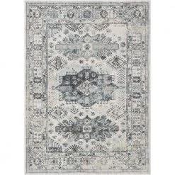 Farah Novalie Blue 7 ft. 10 in. x 9 ft. 10 in. Vintage Patchwork Botanical Border Area Rug by Well Woven