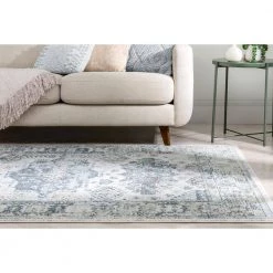 Farah Novalie Blue 7 ft. 10 in. x 9 ft. 10 in. Vintage Patchwork Botanical Border Area Rug by Well Woven -Linon Home Decor Sales blue well woven area rugs fa 54 7 76 1000