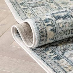 Farah Novalie Blue 7 ft. 10 in. x 9 ft. 10 in. Vintage Patchwork Botanical Border Area Rug by Well Woven -Linon Home Decor Sales blue well woven area rugs fa 54 7 fa 1000