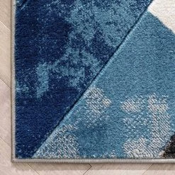Good Vibes Rosa Blue Modern Geometric Triangles 3 ft. 11 in. x 5 ft. 3 in. High-Low Area Rug by Well Woven -Linon Home Decor Sales blue well woven area rugs gv 104 4 44 1000