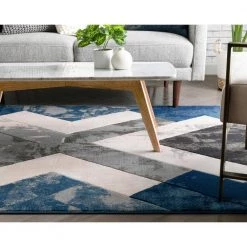 Good Vibes Rosa Blue Modern Geometric Triangles 3 ft. 11 in. x 5 ft. 3 in. High-Low Area Rug by Well Woven -Linon Home Decor Sales blue well woven area rugs gv 104 4 66 1000