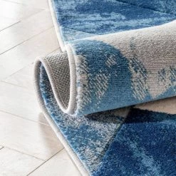 Good Vibes Rosa Blue Modern Geometric Triangles 3 ft. 11 in. x 5 ft. 3 in. High-Low Area Rug by Well Woven -Linon Home Decor Sales blue well woven area rugs gv 104 4 fa 1000