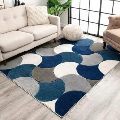 Good Vibes Helena Blue Modern Geometric Shapes 7 ft. 10 in. x 9 ft. 10 in. Area Rug by Well Woven -Linon Home Decor Sales blue well woven area rugs gv 34 7 31 1000