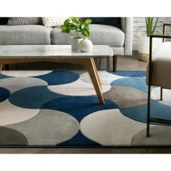 Good Vibes Helena Blue Modern Geometric Shapes 7 ft. 10 in. x 9 ft. 10 in. Area Rug by Well Woven -Linon Home Decor Sales blue well woven area rugs gv 34 7 66 1000