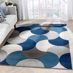 Good Vibes Helena Blue Modern Geometric Shapes 7 ft. 10 in. x 9 ft. 10 in. Area Rug by Well Woven -Linon Home Decor Sales blue well woven area rugs gv 34 7 c3 1000