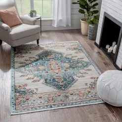 Indira Manor Blue Vintage Bohemian Medallion Oriental 7 ft. 10 in. x 9 ft. 10 in. Textured Area Rug by Well Woven -Linon Home Decor Sales blue well woven area rugs ind 56 7 c3 1000